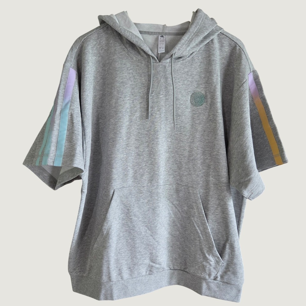 Adidas‎ Donovan Mitchell DON Short Sleeve Hoodie Grey Pastel Gradient Stripes XL